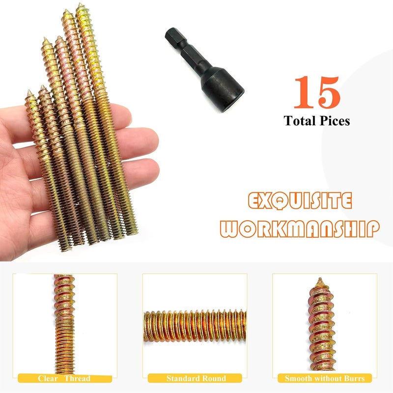 Matrelt 15 Pack 5/16-18" Hanger Bolts 3 Long Sizes Include1 pcs Hanger Bolt Driver Double Headed Bolts Wood Dowel Screw Self-Tapping Screw Hanger Bolt for Furniture Double Threaded Rods - Image 4